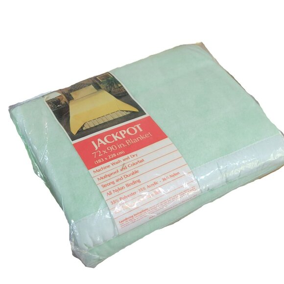 VTG  Mint Green Blanket Twin/Full Size Bed 72x90 Acrylic/Nylon Blend New Old Sto - Picture 2 of 13